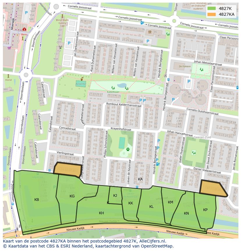 Afbeelding van het postcodegebied 4827 KA op de kaart.