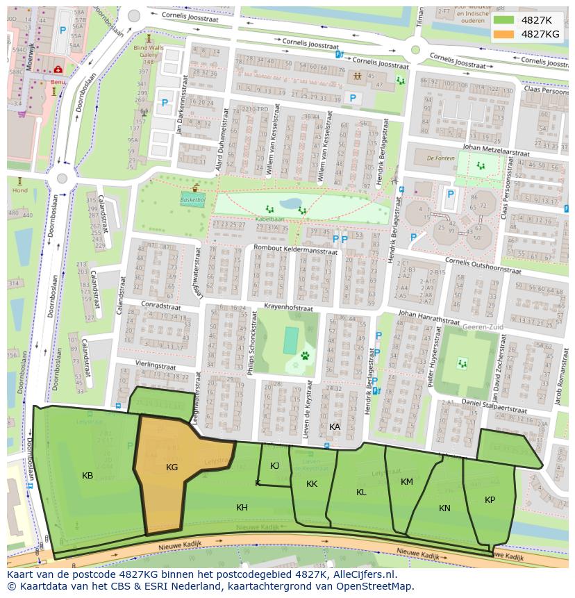 Afbeelding van het postcodegebied 4827 KG op de kaart.