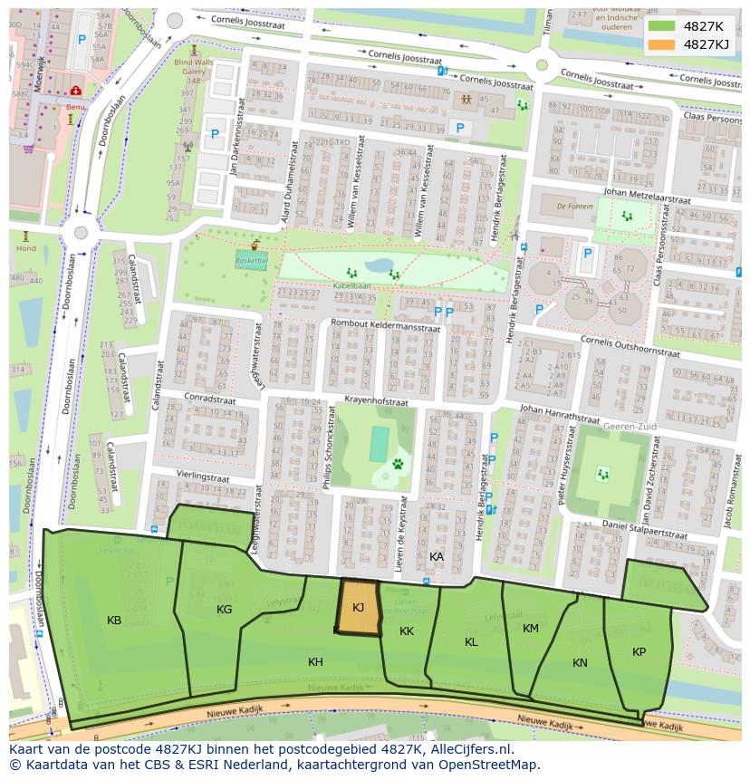 Afbeelding van het postcodegebied 4827 KJ op de kaart.