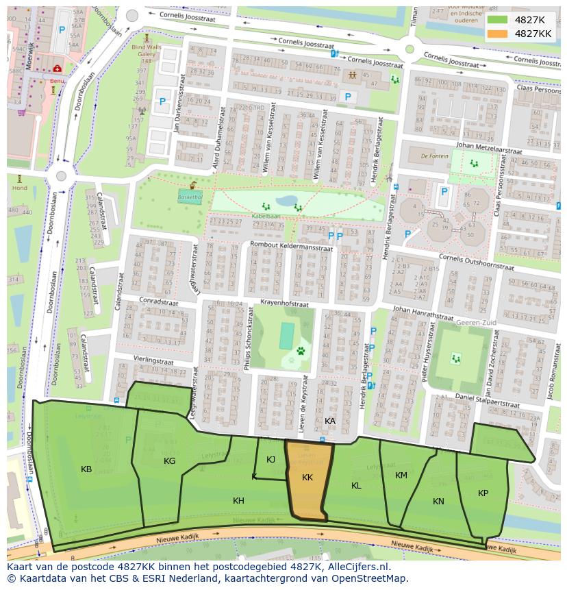 Afbeelding van het postcodegebied 4827 KK op de kaart.