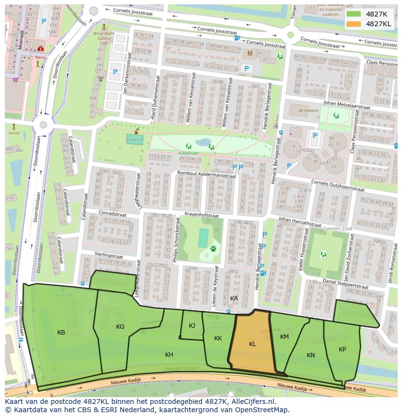 Afbeelding van het postcodegebied 4827 KL op de kaart.