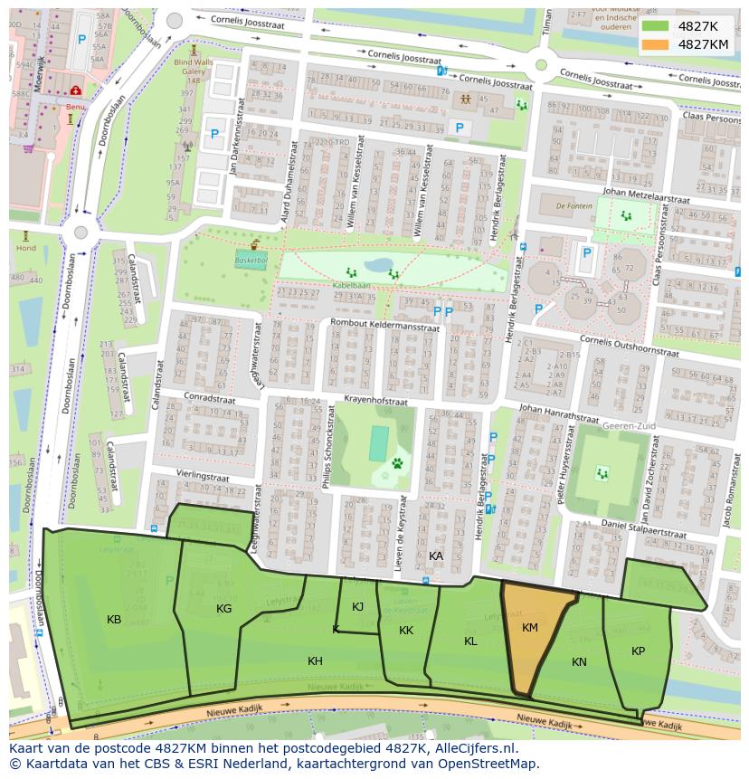 Afbeelding van het postcodegebied 4827 KM op de kaart.