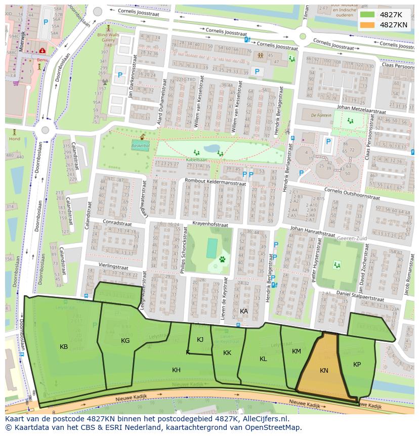 Afbeelding van het postcodegebied 4827 KN op de kaart.