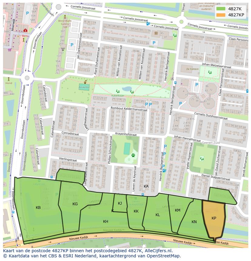 Afbeelding van het postcodegebied 4827 KP op de kaart.