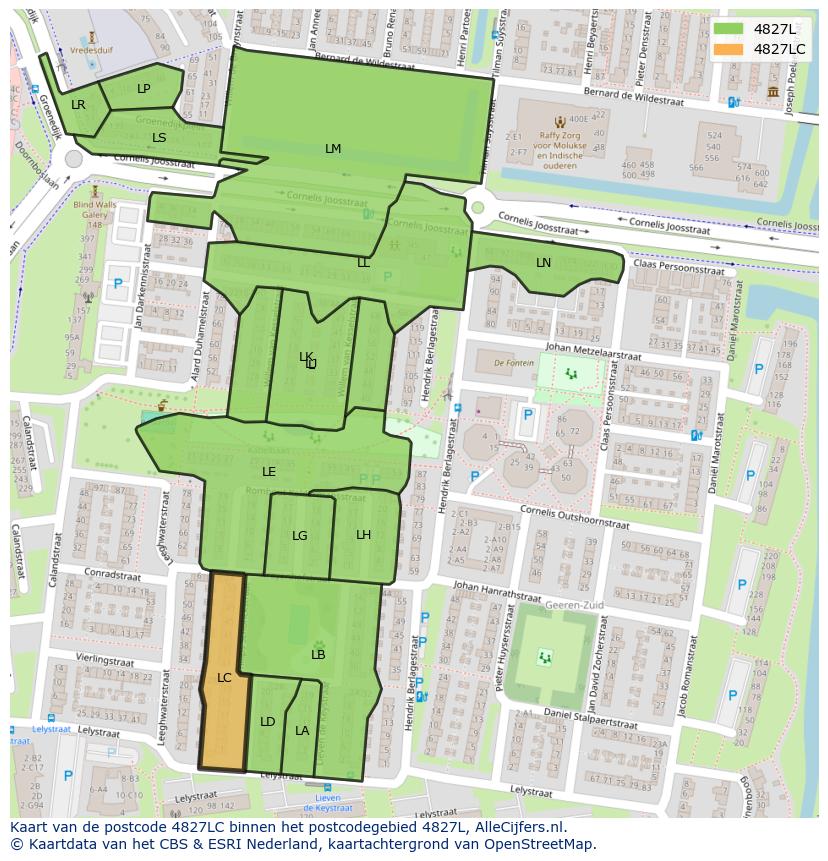 Afbeelding van het postcodegebied 4827 LC op de kaart.