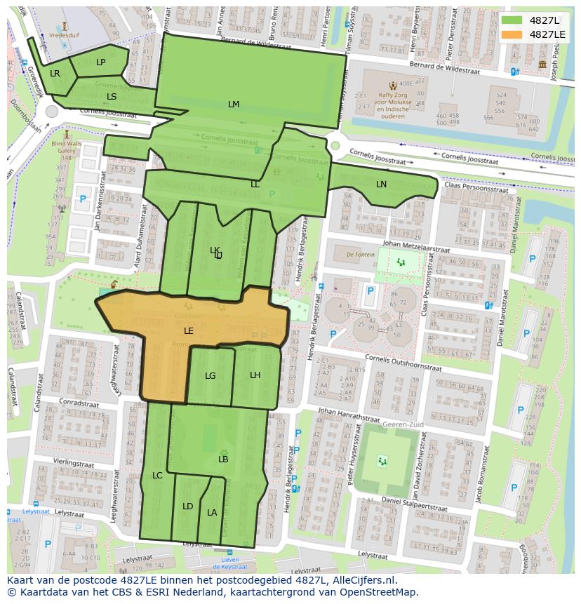 Afbeelding van het postcodegebied 4827 LE op de kaart.