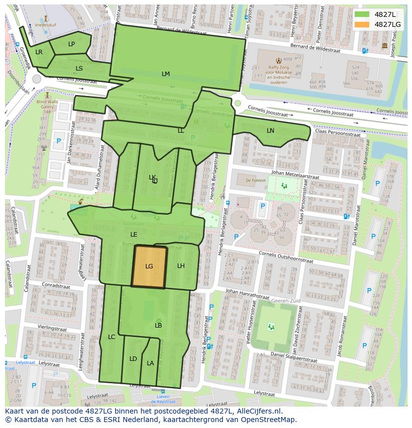 Afbeelding van het postcodegebied 4827 LG op de kaart.