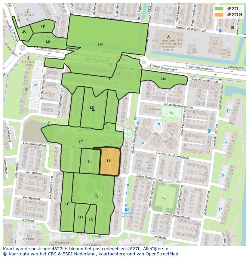 Afbeelding van het postcodegebied 4827 LH op de kaart.