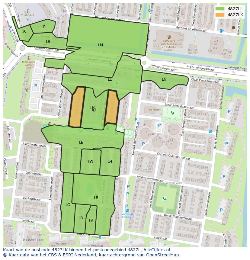 Afbeelding van het postcodegebied 4827 LK op de kaart.