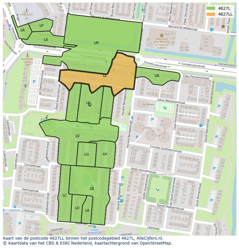 Afbeelding van het postcodegebied 4827 LL op de kaart.