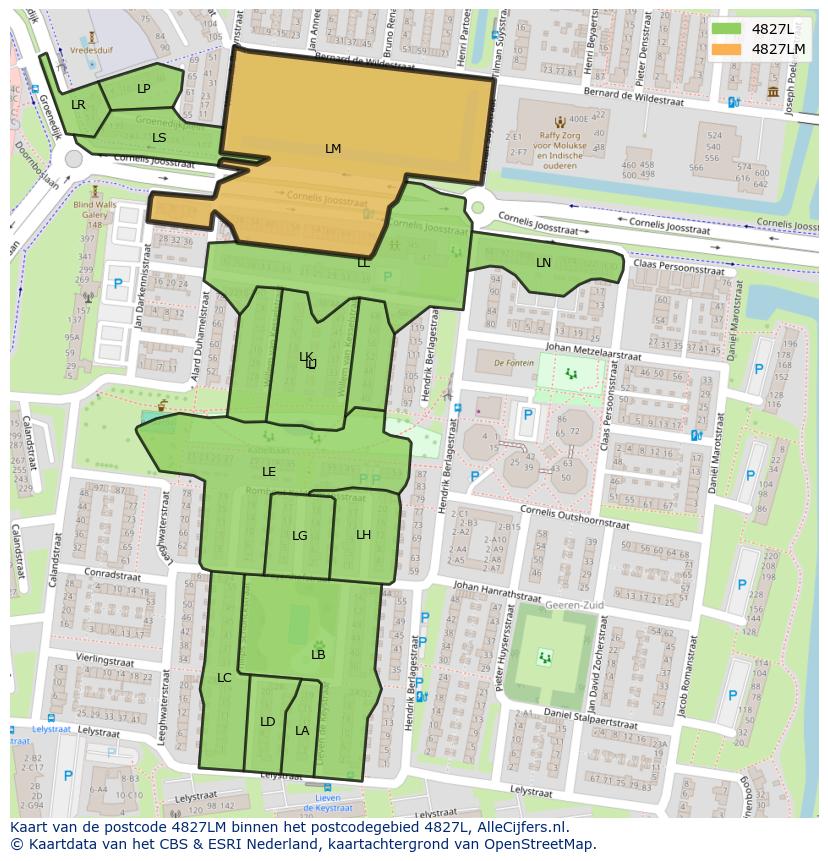 Afbeelding van het postcodegebied 4827 LM op de kaart.