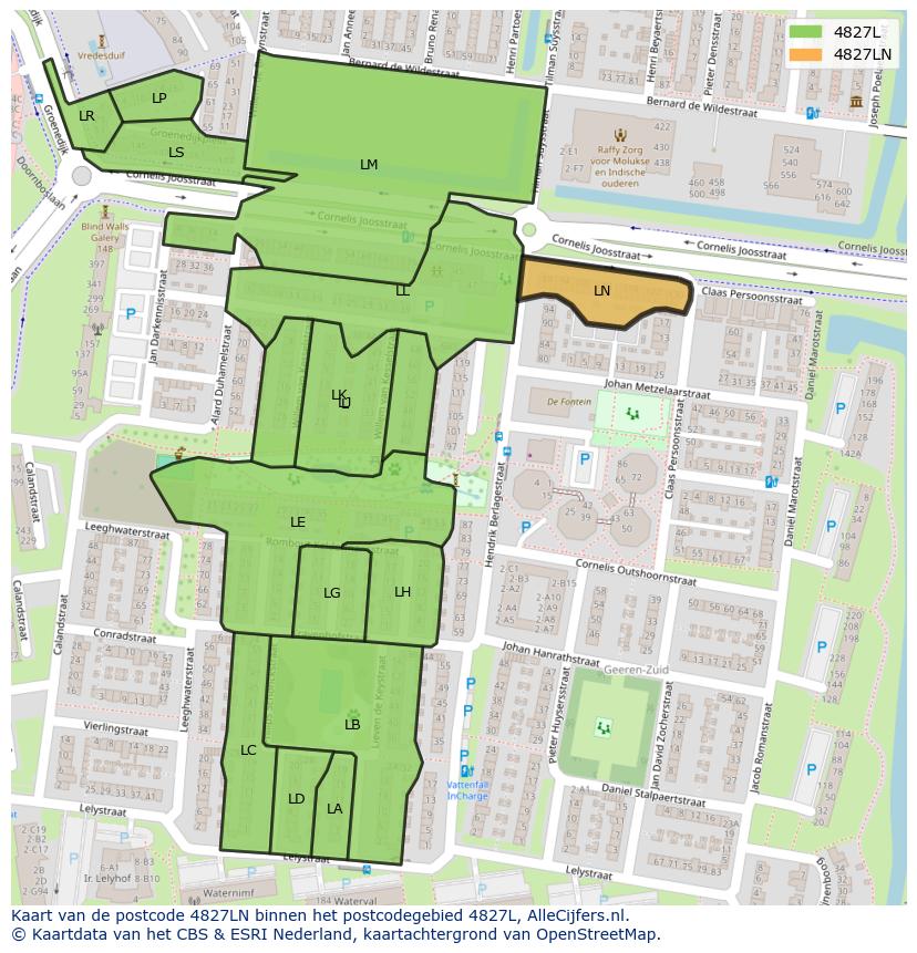 Afbeelding van het postcodegebied 4827 LN op de kaart.