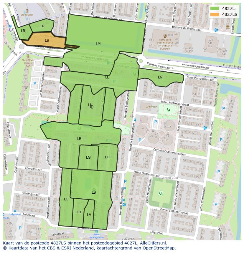 Afbeelding van het postcodegebied 4827 LS op de kaart.