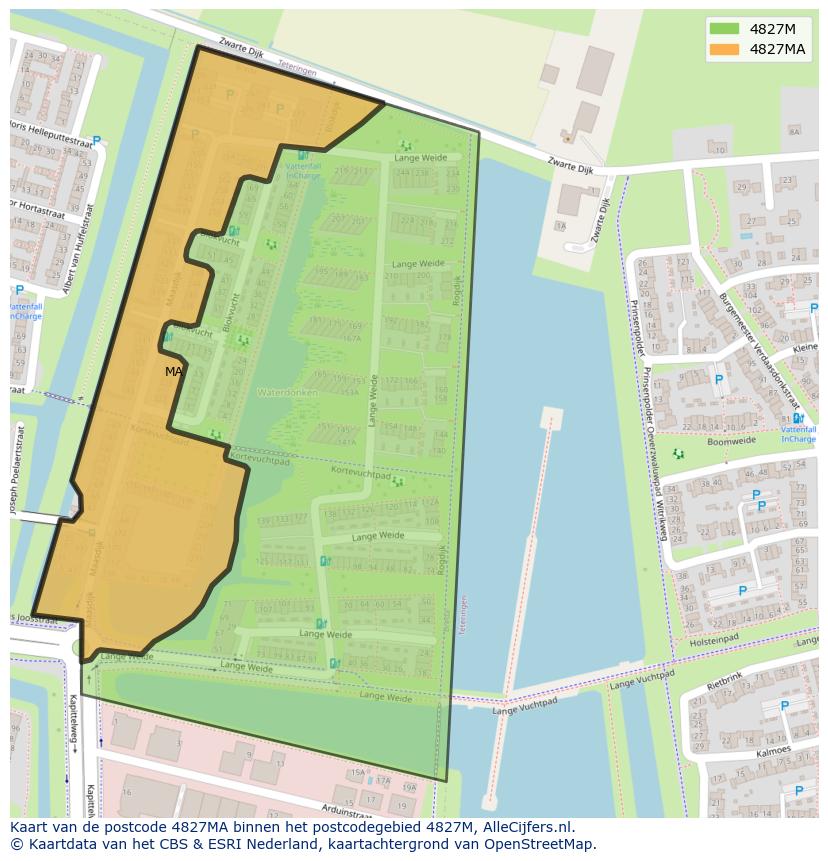 Afbeelding van het postcodegebied 4827 MA op de kaart.