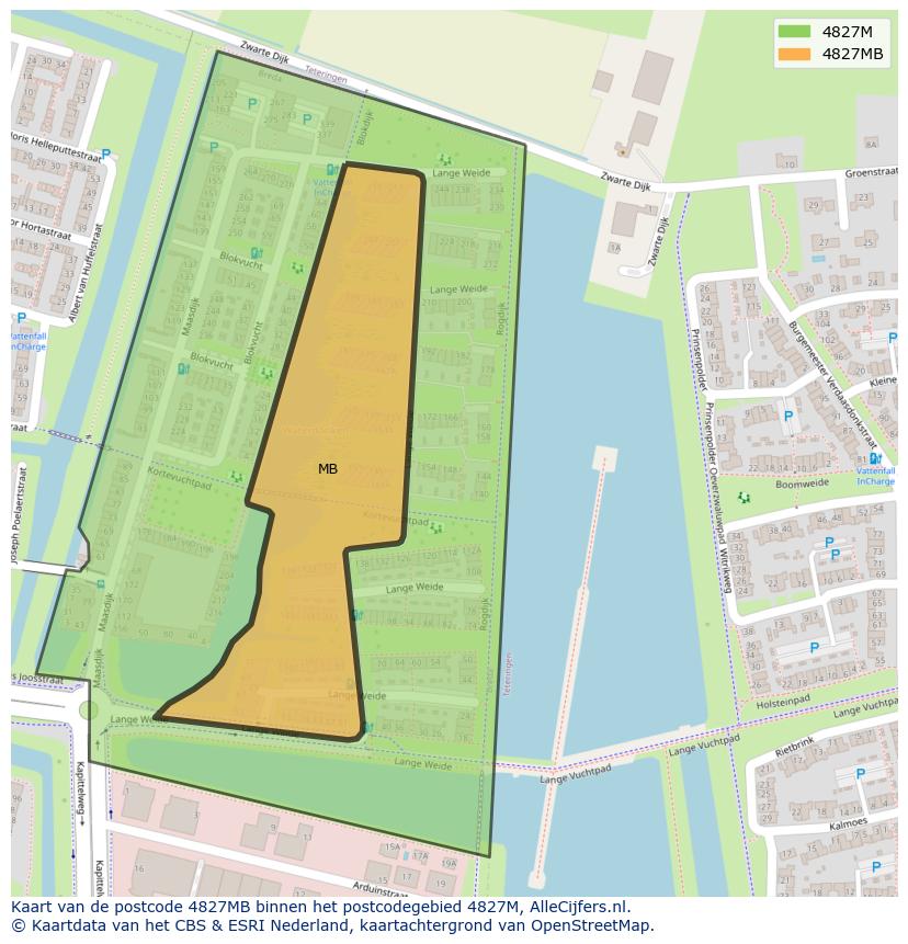 Afbeelding van het postcodegebied 4827 MB op de kaart.