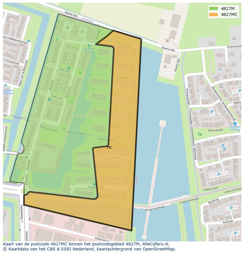 Afbeelding van het postcodegebied 4827 MC op de kaart.