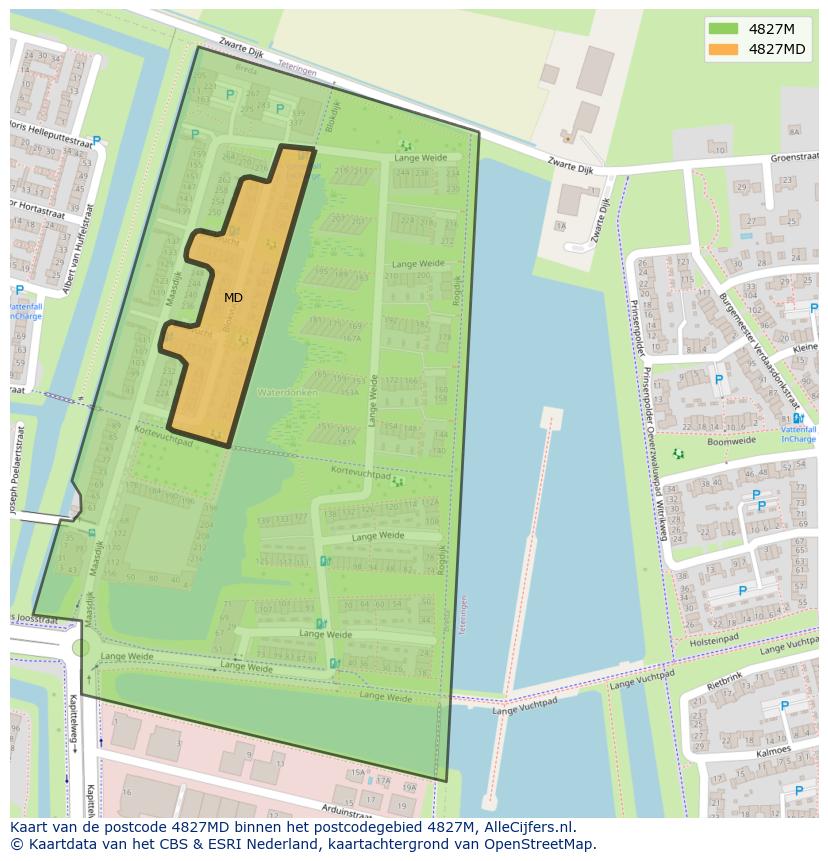 Afbeelding van het postcodegebied 4827 MD op de kaart.