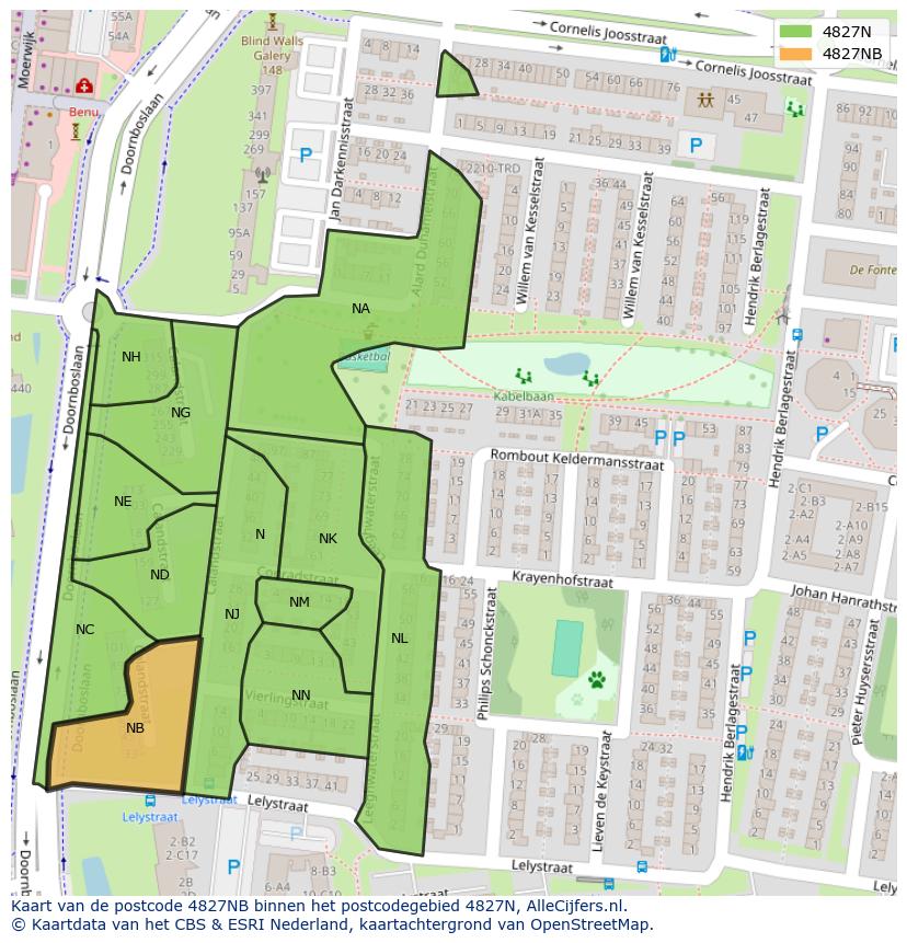 Afbeelding van het postcodegebied 4827 NB op de kaart.