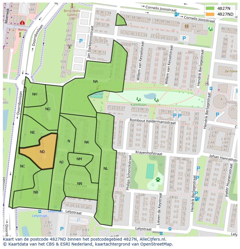 Afbeelding van het postcodegebied 4827 ND op de kaart.