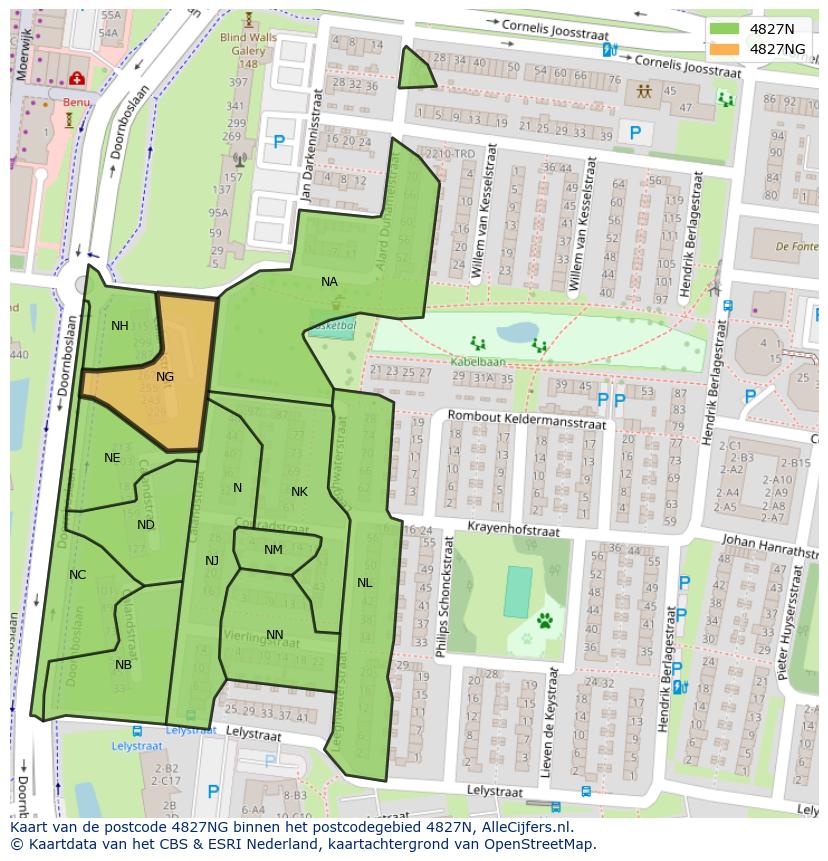 Afbeelding van het postcodegebied 4827 NG op de kaart.