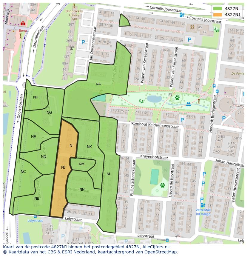 Afbeelding van het postcodegebied 4827 NJ op de kaart.