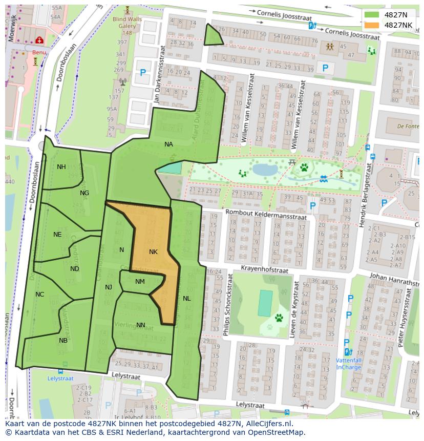 Afbeelding van het postcodegebied 4827 NK op de kaart.