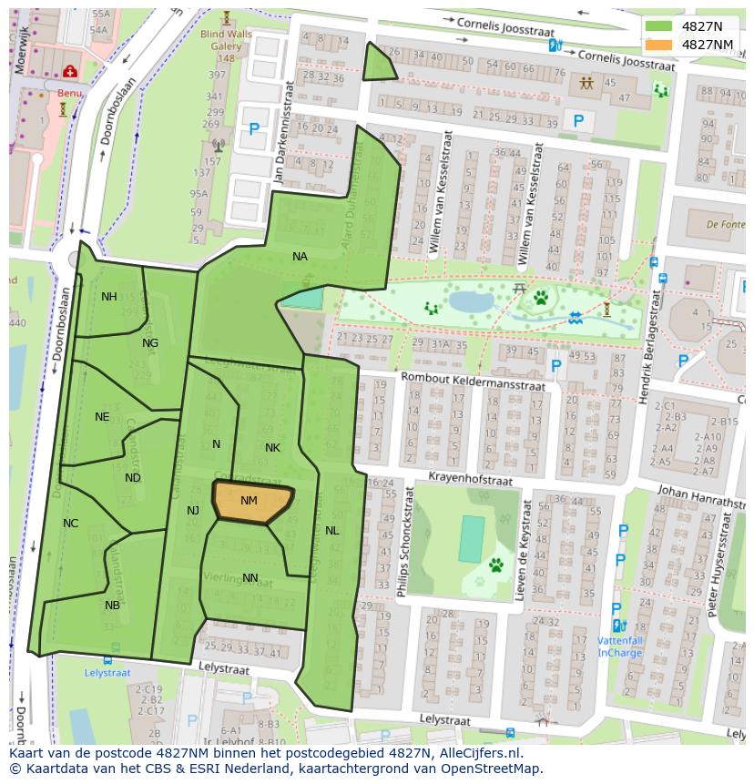Afbeelding van het postcodegebied 4827 NM op de kaart.