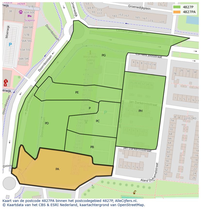 Afbeelding van het postcodegebied 4827 PA op de kaart.