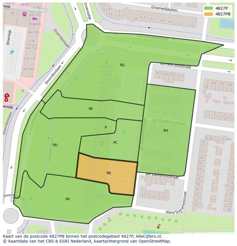 Afbeelding van het postcodegebied 4827 PB op de kaart.