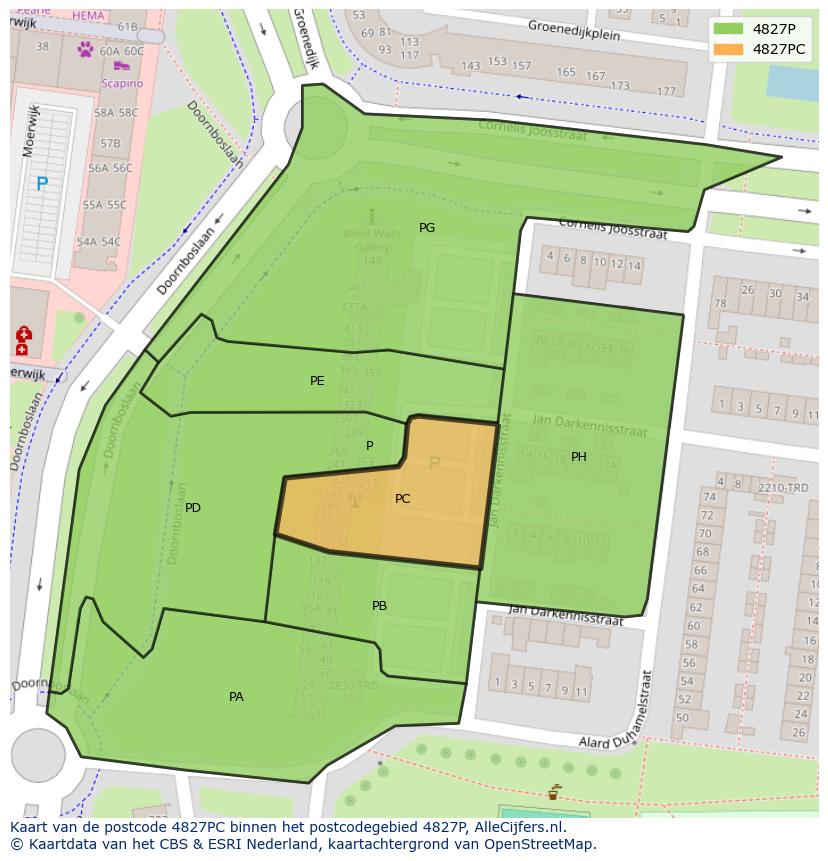 Afbeelding van het postcodegebied 4827 PC op de kaart.