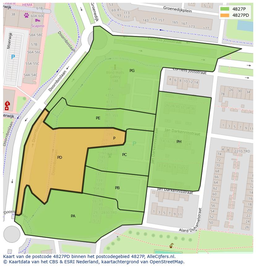 Afbeelding van het postcodegebied 4827 PD op de kaart.