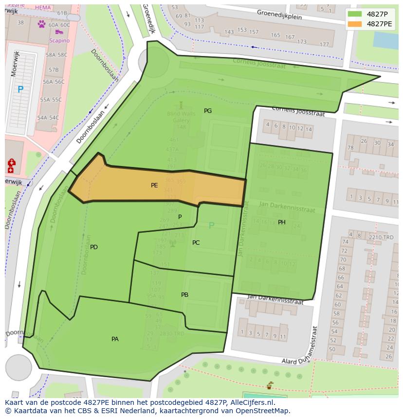 Afbeelding van het postcodegebied 4827 PE op de kaart.
