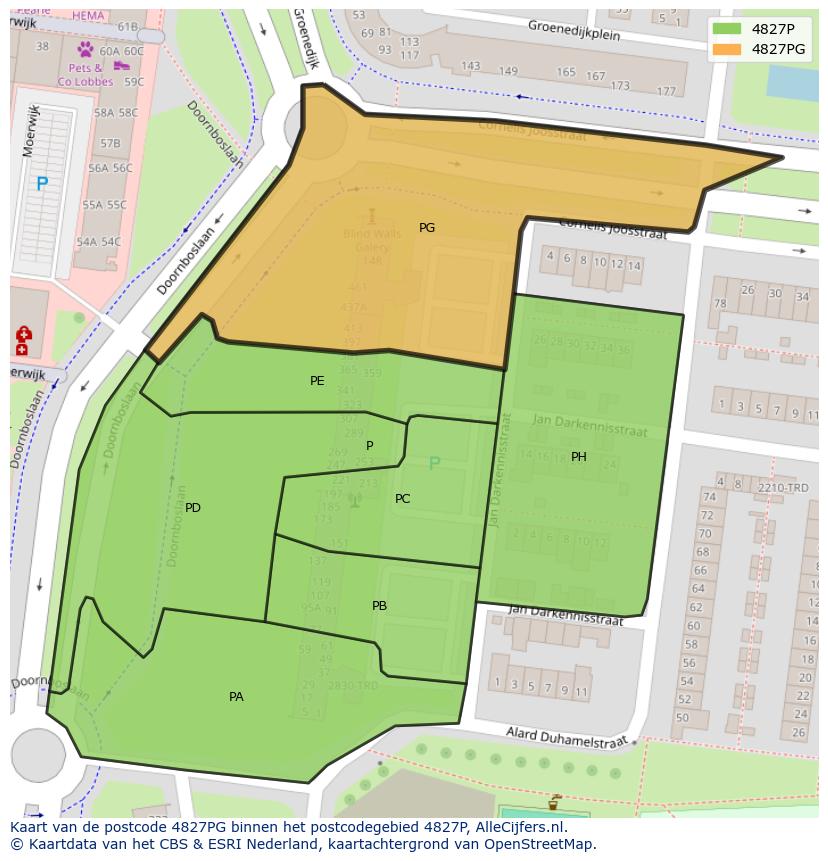 Afbeelding van het postcodegebied 4827 PG op de kaart.