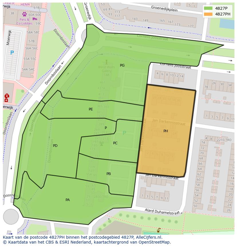 Afbeelding van het postcodegebied 4827 PH op de kaart.
