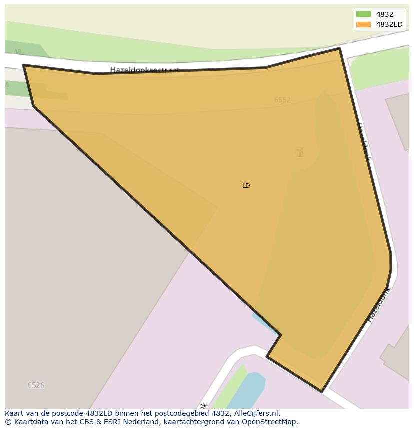 Afbeelding van het postcodegebied 4832 LD op de kaart.