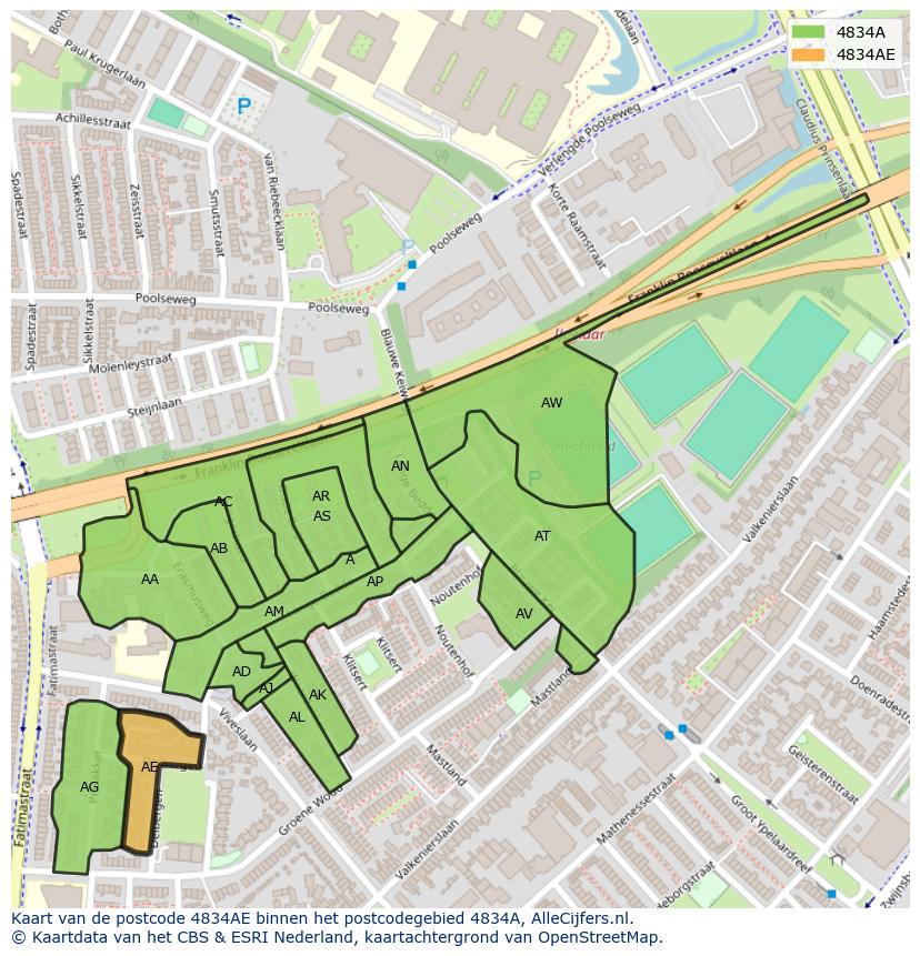 Afbeelding van het postcodegebied 4834 AE op de kaart.