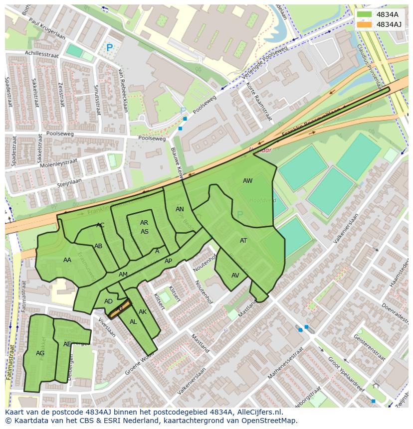 Afbeelding van het postcodegebied 4834 AJ op de kaart.