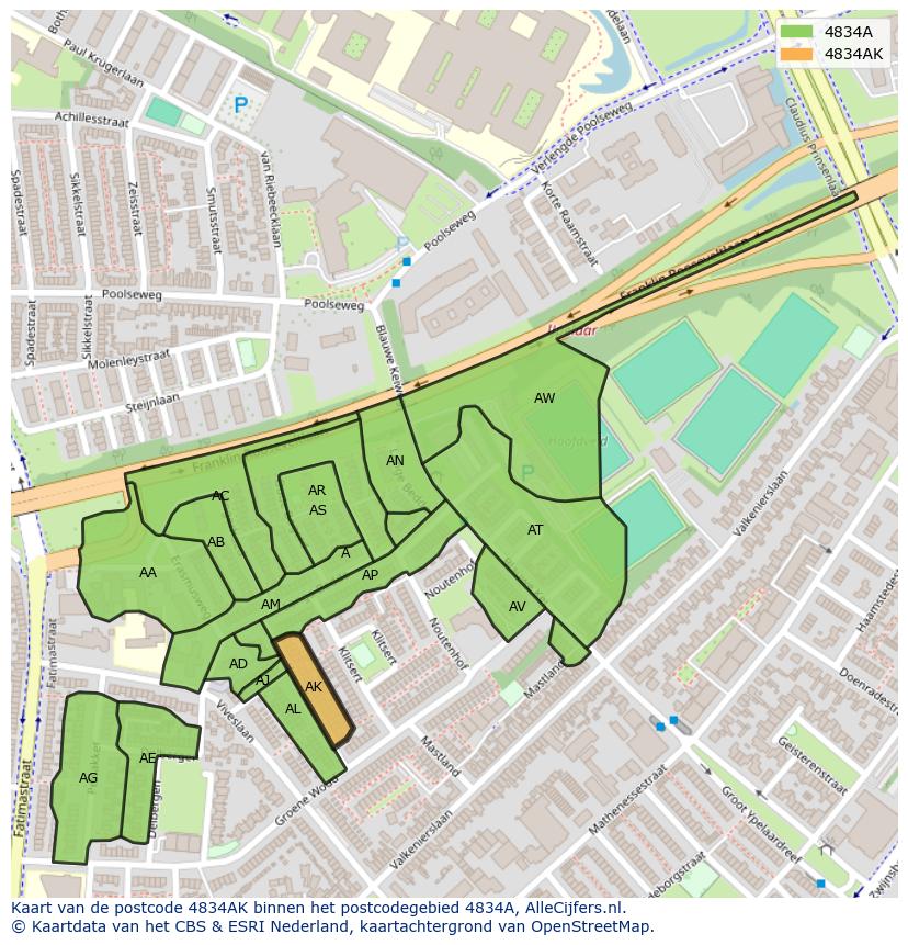 Afbeelding van het postcodegebied 4834 AK op de kaart.