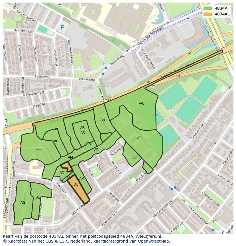 Afbeelding van het postcodegebied 4834 AL op de kaart.