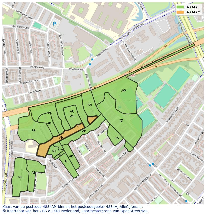 Afbeelding van het postcodegebied 4834 AM op de kaart.