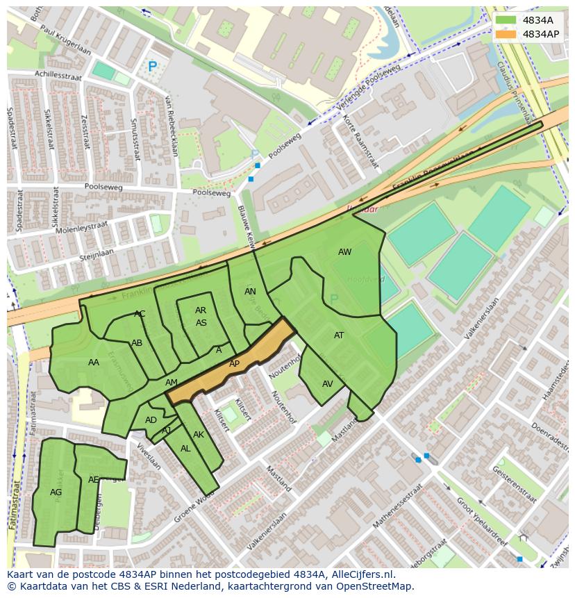 Afbeelding van het postcodegebied 4834 AP op de kaart.