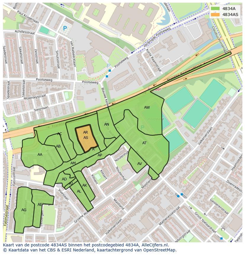 Afbeelding van het postcodegebied 4834 AS op de kaart.