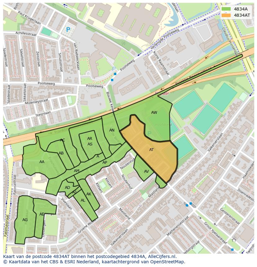Afbeelding van het postcodegebied 4834 AT op de kaart.