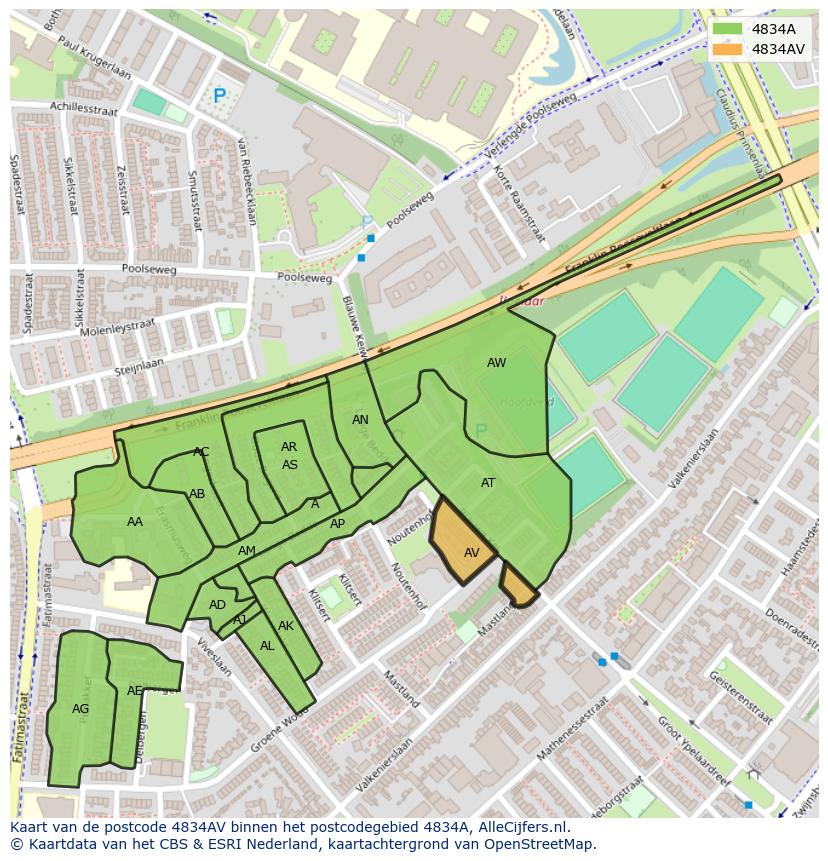Afbeelding van het postcodegebied 4834 AV op de kaart.