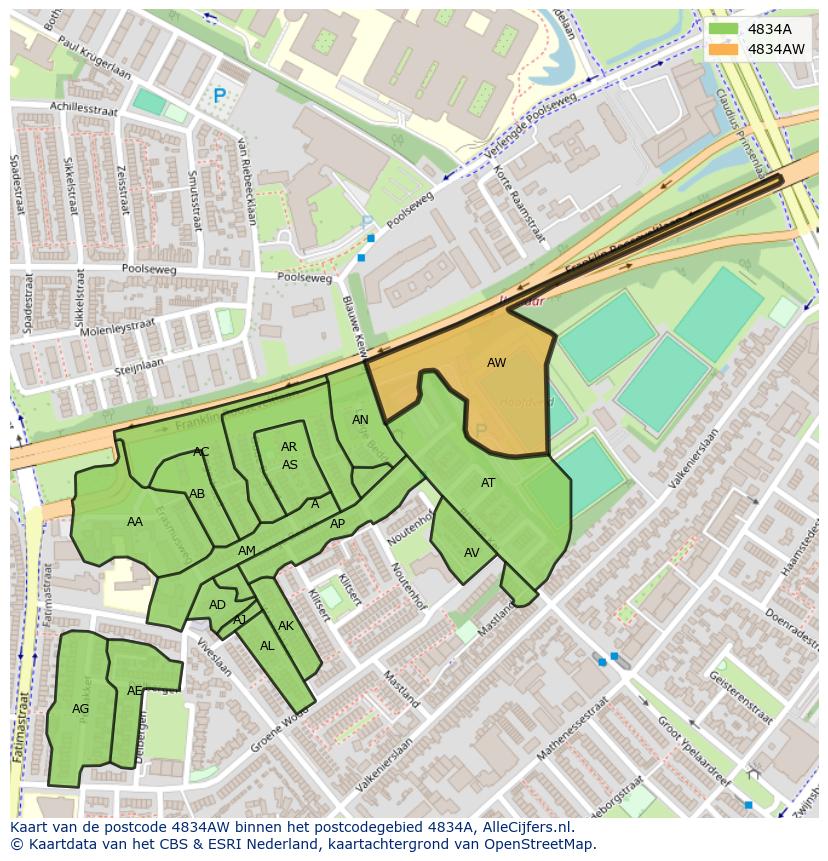 Afbeelding van het postcodegebied 4834 AW op de kaart.
