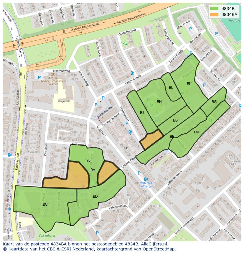 Afbeelding van het postcodegebied 4834 BA op de kaart.