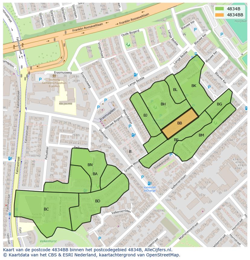 Afbeelding van het postcodegebied 4834 BB op de kaart.
