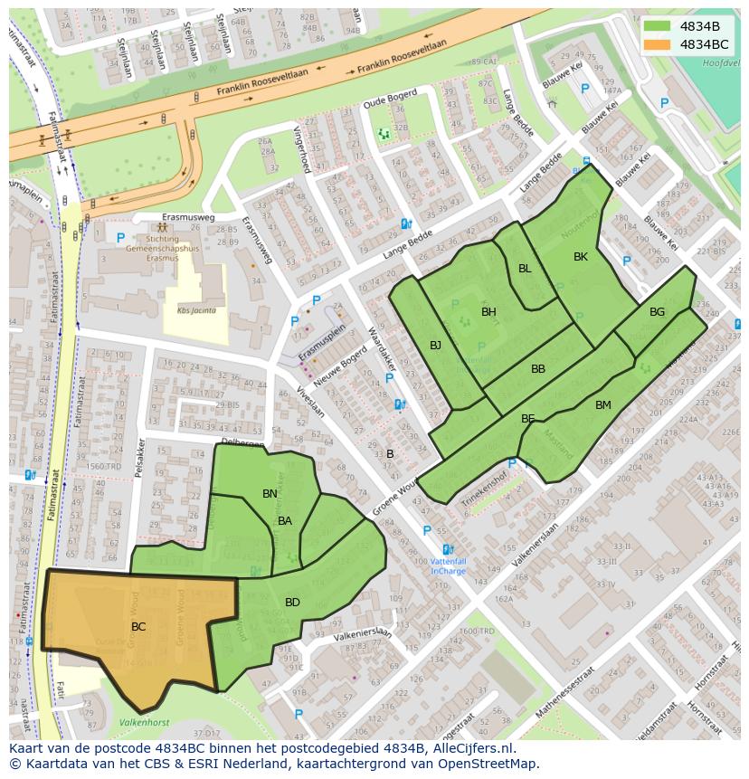Afbeelding van het postcodegebied 4834 BC op de kaart.