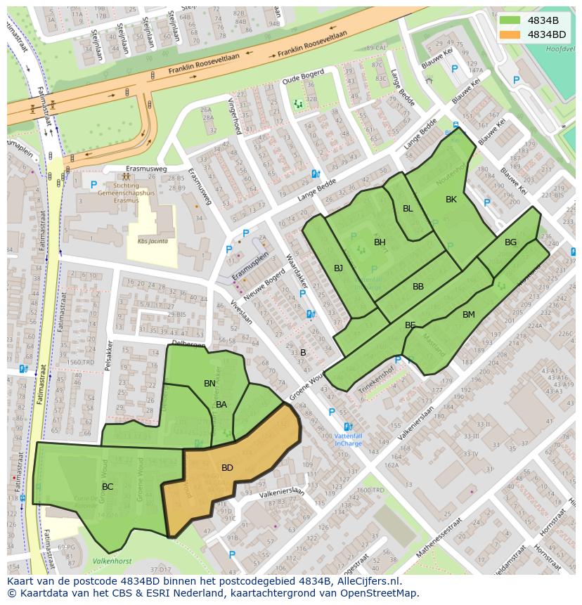 Afbeelding van het postcodegebied 4834 BD op de kaart.