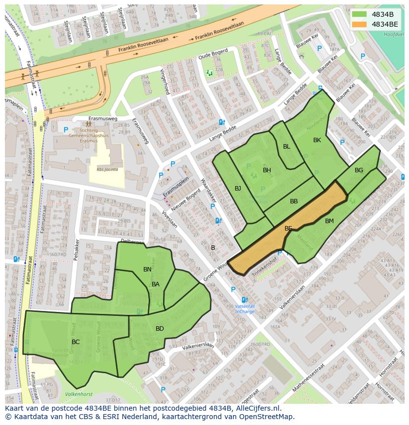 Afbeelding van het postcodegebied 4834 BE op de kaart.
